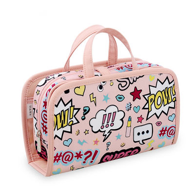 Pink Cute Full Cartoon Pattern Polyester Cosmetic Toiletry Bag