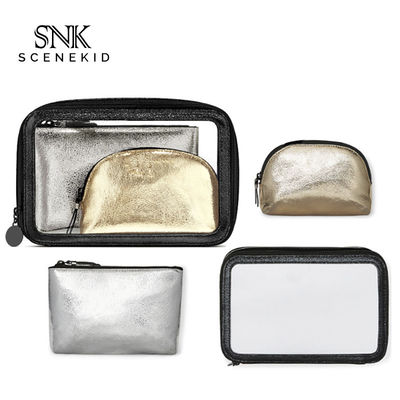 Women Zipper PU Leather Travel Cosmetic Bag Set