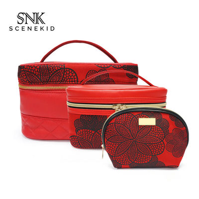 Pattern Printed PU Leather Women Travel Cosmetic Bag Set