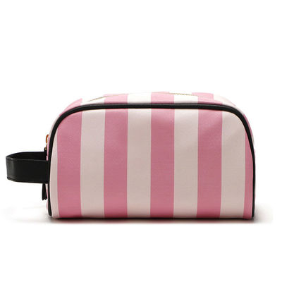 Organic Pink Stripe Pattern Waterproof PU Makeup Bag