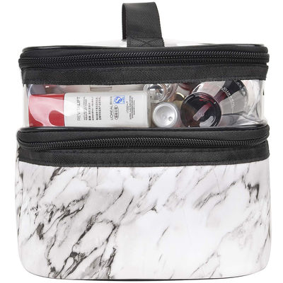 Double Layer Marble PU Travel Makeup Organizer Bag