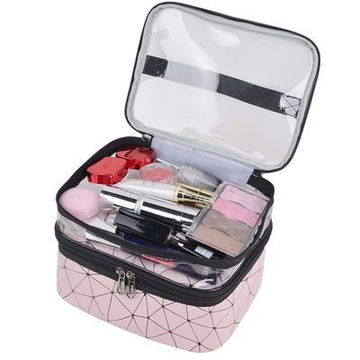 Multifunction Two Floors Marble PU Cosmetic Bag For Women