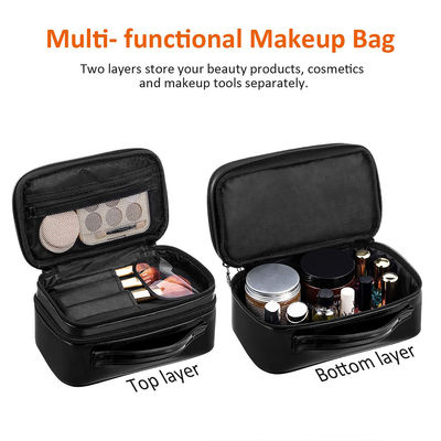 Multifunctional PU Leather Zippered Cosmetic Bag With Brush Compartment
