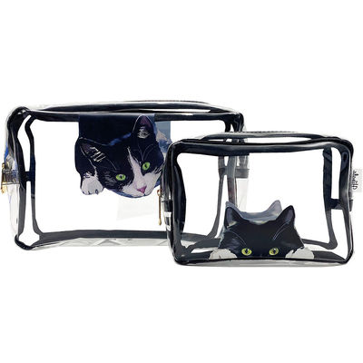 Lightweight Cat Print PVC Cosmetic Bag For Girls