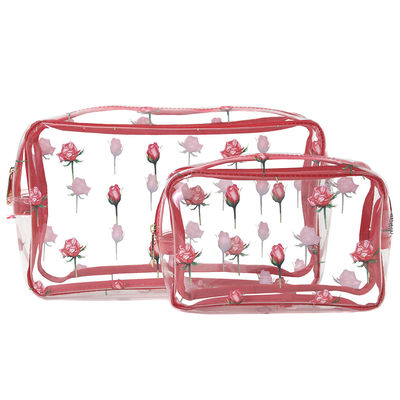 Zippered Rose Pattern Transparent PVC Toiletry Bag For Travel