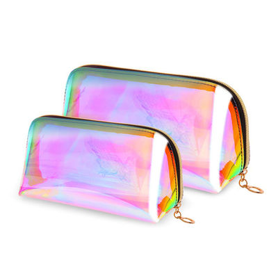 Portable 2pcs Holographic Makeup Bags With Gold Zipper