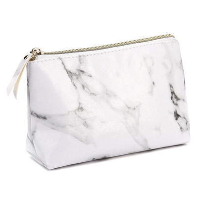 Marble PU Travel Makeup Brush Organizer Pouch With Gold Zipper