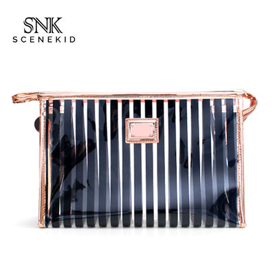 Pink Stripe Pattern Storage Bride PVC Cosmetic Bag