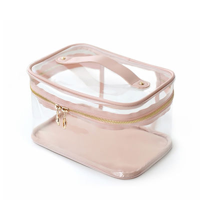 Logo Custom Pink Clear Handle Wash PVC Cosmetic Bag