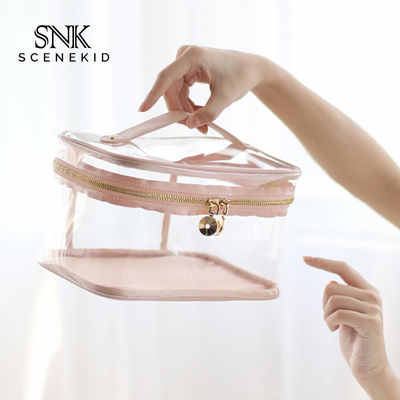 Logo Custom Pink Clear Handle Wash PVC Cosmetic Bag