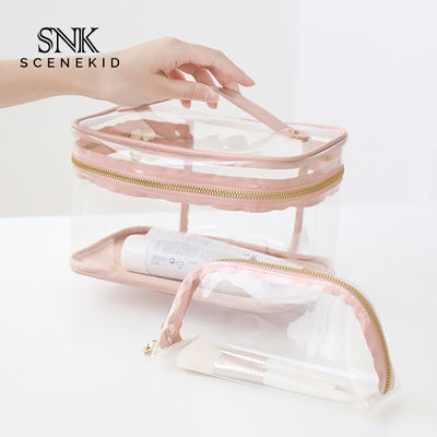 Logo Custom Pink Clear Handle Wash PVC Cosmetic Bag