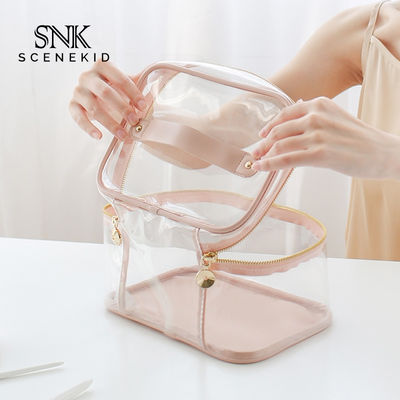 Logo Custom Pink Clear Handle Wash PVC Cosmetic Bag