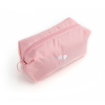 Basics Portable Waterproof Pure Color Pink Polyester Cosmetic Bag