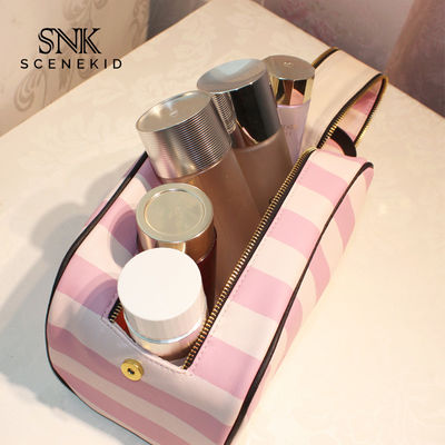 Organic Pink Stripe Pattern Waterproof PU Makeup Bag