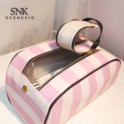 Organic Pink Stripe Pattern Waterproof PU Makeup Bag