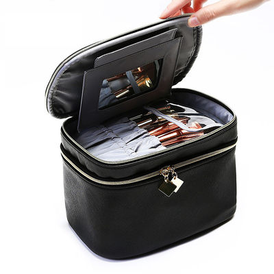 Mirror PU Leather Wash Cylinder Bucket Makeup Bag