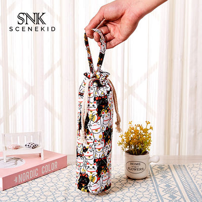 Drawstring Vintage Flower Printing Cotton Glass Wine Bottle Sleeve