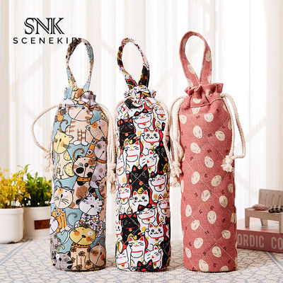 Drawstring Vintage Flower Printing Cotton Glass Wine Bottle Sleeve