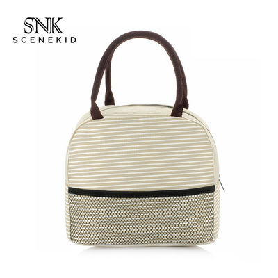 Multi Color Zip Striped Canvas Bento Lunch Bag