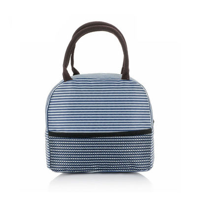 Multi Color Zip Striped Canvas Bento Lunch Bag