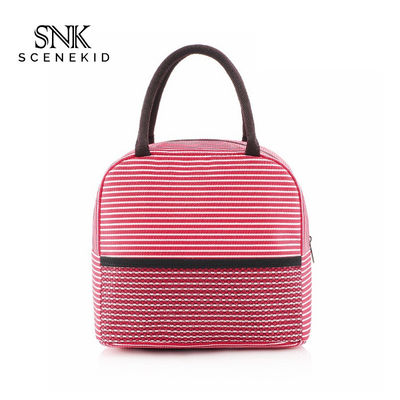 Multi Color Zip Striped Canvas Bento Lunch Bag