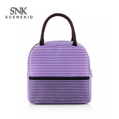 Multi Color Zip Striped Canvas Bento Lunch Bag