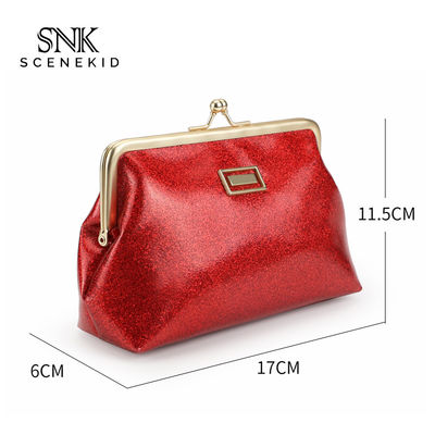 Travel Shiny Glitter Powder Gold Pouch PU Leather Vintage Makeup Bag