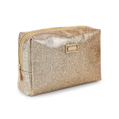 Travel Shiny Glitter Powder Gold Pouch PU Leather Vintage Makeup Bag