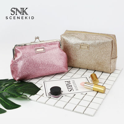 Travel Shiny Glitter Powder Gold Pouch PU Leather Vintage Makeup Bag