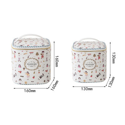Metal Zipper PU Leather Cylinder Bucket Cosmetic Bag
