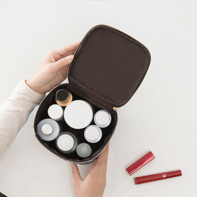 Metal Zipper PU Leather Cylinder Bucket Cosmetic Bag