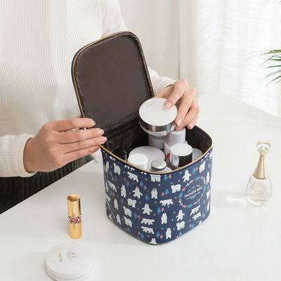 Metal Zipper PU Leather Cylinder Bucket Cosmetic Bag