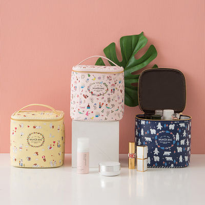 Metal Zipper PU Leather Cylinder Bucket Cosmetic Bag