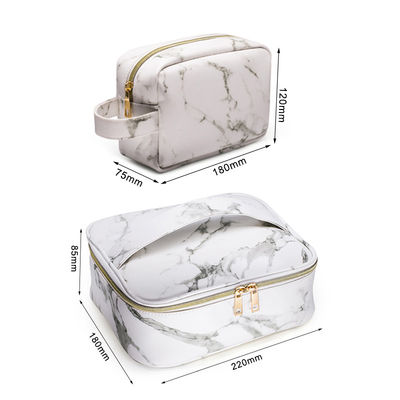 Marble PU Leather Women'S Travel Cosmetic Bag Organizer