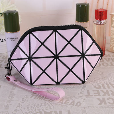 Break Resistant Geometric Diamond Lattice PU Clutch Makeup Bag