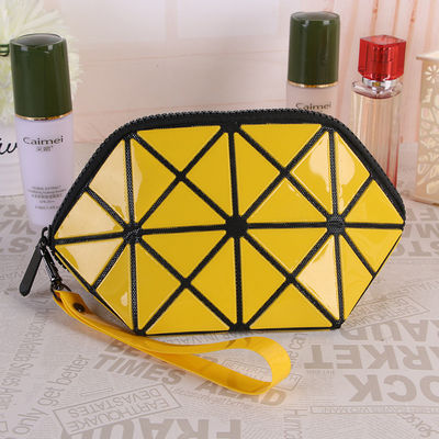 Break Resistant Geometric Diamond Lattice PU Clutch Makeup Bag