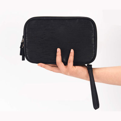 2 Main Compartments Black Polyester Makeup Bag