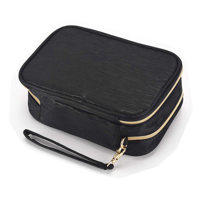 2 Main Compartments Black Polyester Makeup Bag