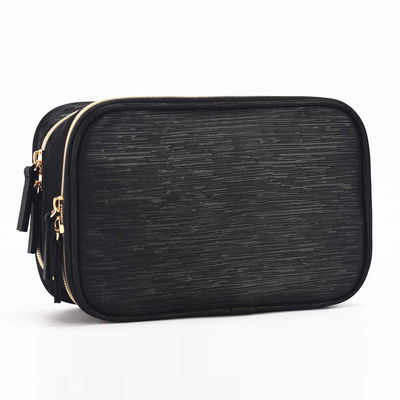 2 Main Compartments Black Polyester Makeup Bag