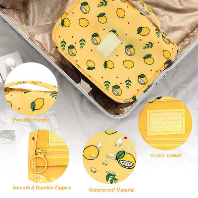 Roomy Zippered Lemon Oxford Ladies Hanging Wash Bag