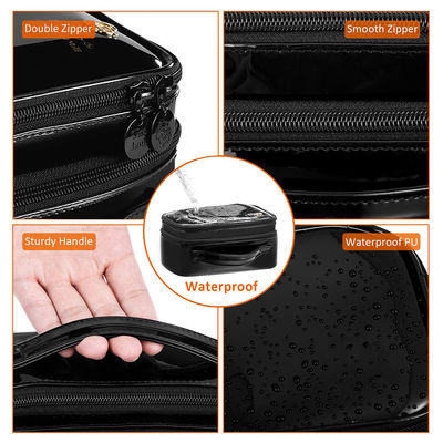 Multifunctional PU Leather Zippered Cosmetic Bag With Brush Compartment