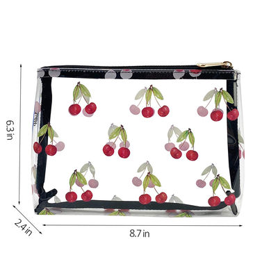 Cherry Print Clear PVC Makeup Cosmetic Bag For Travel