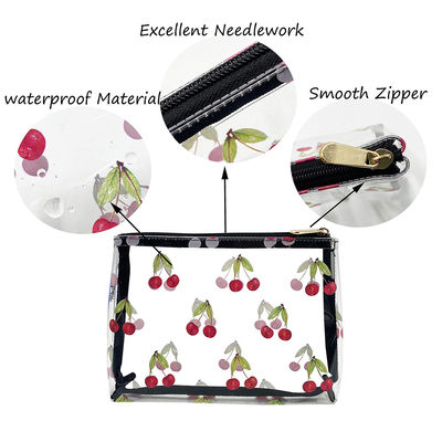 Cherry Print Clear PVC Makeup Cosmetic Bag For Travel