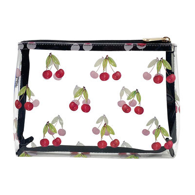 Cherry Print Clear PVC Makeup Cosmetic Bag For Travel