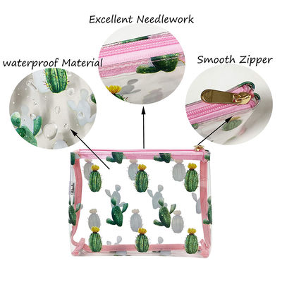 See Through Cactus Print PVC Travel Packing Bag