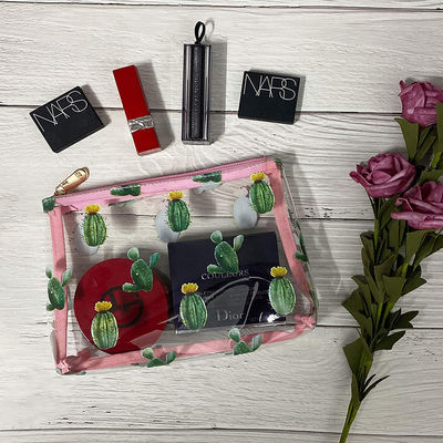 See Through Cactus Print PVC Travel Packing Bag