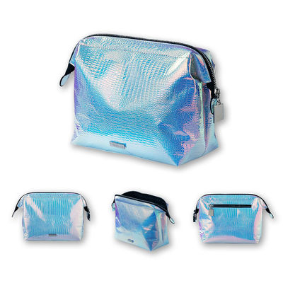 Portable Zippered PU Leather Holographic Cosmetic Bag