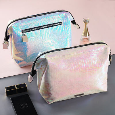 Portable Zippered PU Leather Holographic Cosmetic Bag