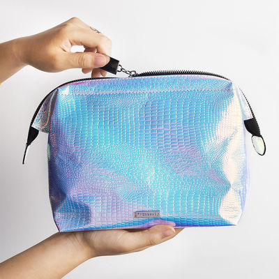 Portable Zippered PU Leather Holographic Cosmetic Bag