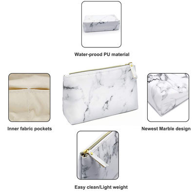 Marble PU Travel Makeup Brush Organizer Pouch With Gold Zipper